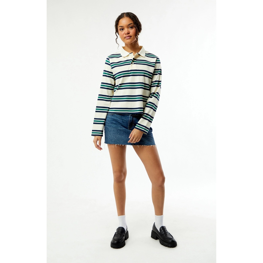 Pacsun Megan Striped Long Sleeve Polo - Cream - S